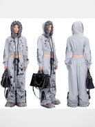 CFIERCE Angel Graffiti Fur Trim Cropped Hoodie in Gray - On Model