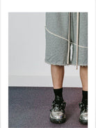 LOSTCTRL Raw Edge Panel Sweat Shorts in Gray - On Male Model