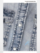 SOD Co. Distressed Ink Splatter Denim Shirt in Blue - Detail