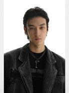 MASONPRINCE Deconstructed Distressed Denim Blazer in Gray #color_gray