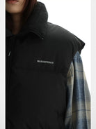 MASONPRINCE High Collar Down Puffer Vest in Black - On Model #color_black