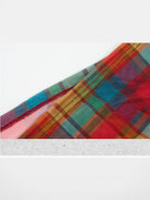 Amee Ruched Plaid Mesh Top in Red - Detail