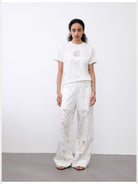 RandomPiece Shell Print Cotton Blend T Shirt in White - On Model