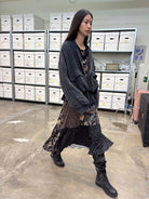 NeverSeez Linen Cotton Plaid Zip Jacket in Gray - On Female Model