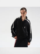 BLINDNOPLAN Contrast Panel Polo Sweatshirt in Black - On Model