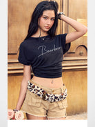 BeerBro Embroidered Tencel Cinched Tee in Black - On Model