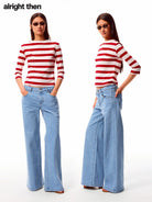 Alright Then Textured Wide Leg Jeans in Blue - On Model