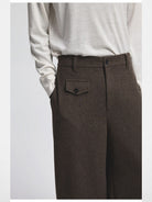 NANS Curved Leg Wool Blend Trousers in Brown - On Model