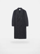 NANS Wool Double Breasted Peak Lapel Coat in Navy Blue