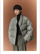 NANS Kimono Collar Down Puffer in Mint - On Model