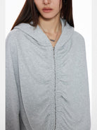 THELIGHT OFFICIAL Ruched Fleece Lined Zip Hoodie in Gray - On Model