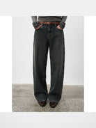 RandomPiece Washed Cotton Straight Leg Jeans in Black - On Model
