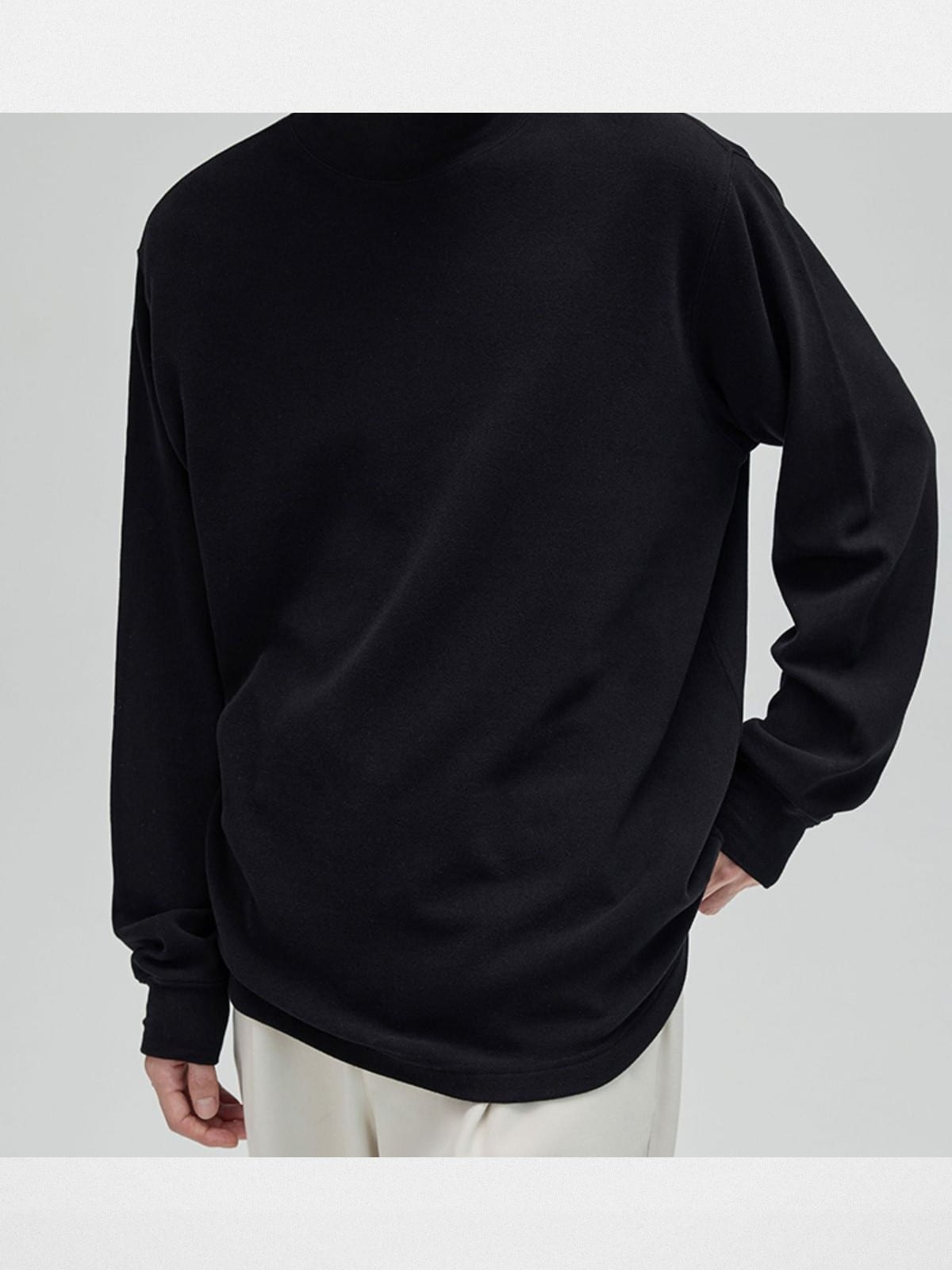 Nans Double Sided Fleece High Neck Tee in Black - On Model