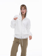 THELIGHT OFFICIAL Starfish Rhinestone Zip Up Hoodie in White - On Model