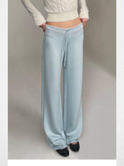 PUKI Lyocell Wide Leg Drawstring Trousers in Sky Blue - On Model
