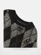 RandomPiece Distressed Argyle Alpaca Blend Sweater in Black - Detail