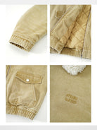 PUKI Sherpa Collar Washed Workwear Jacket in Khaki - Detail