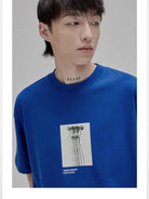 NANS Silent Growth Floral Print T Shirt in Blue - On Model