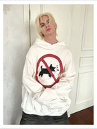 Triangle Project No Barking Graphic Fleece Hoodie in White - On Model