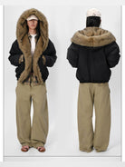 RARELY ALIKE Reversible Faux Fur Hooded Jacket in Black - On Model