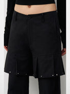 THELIGHT OFFICIAL Beaded Ruffle Trim Trousers in Black - On Model
