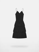 MASONPRINCE Tiered Lace Trim Slip Dress in Black #color_black