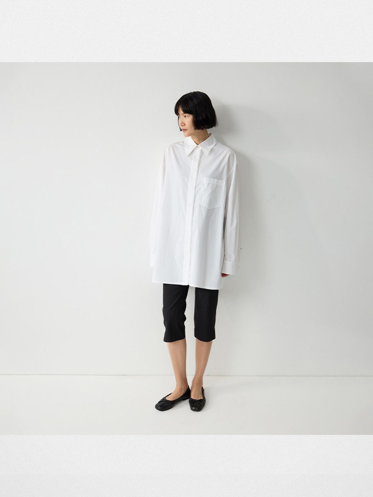 RandomPiece Oversized Supima Cotton Shirt Jacket in White - On Model