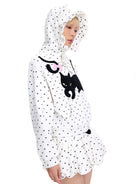 CFIERCE Heart Print Cat Ear Zip Hoodie in White - On Female Model