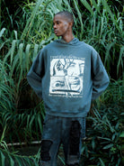 TRIANGLE PROJECT Heavyweight Distressed Graphic Hoodie in Gray - On Model