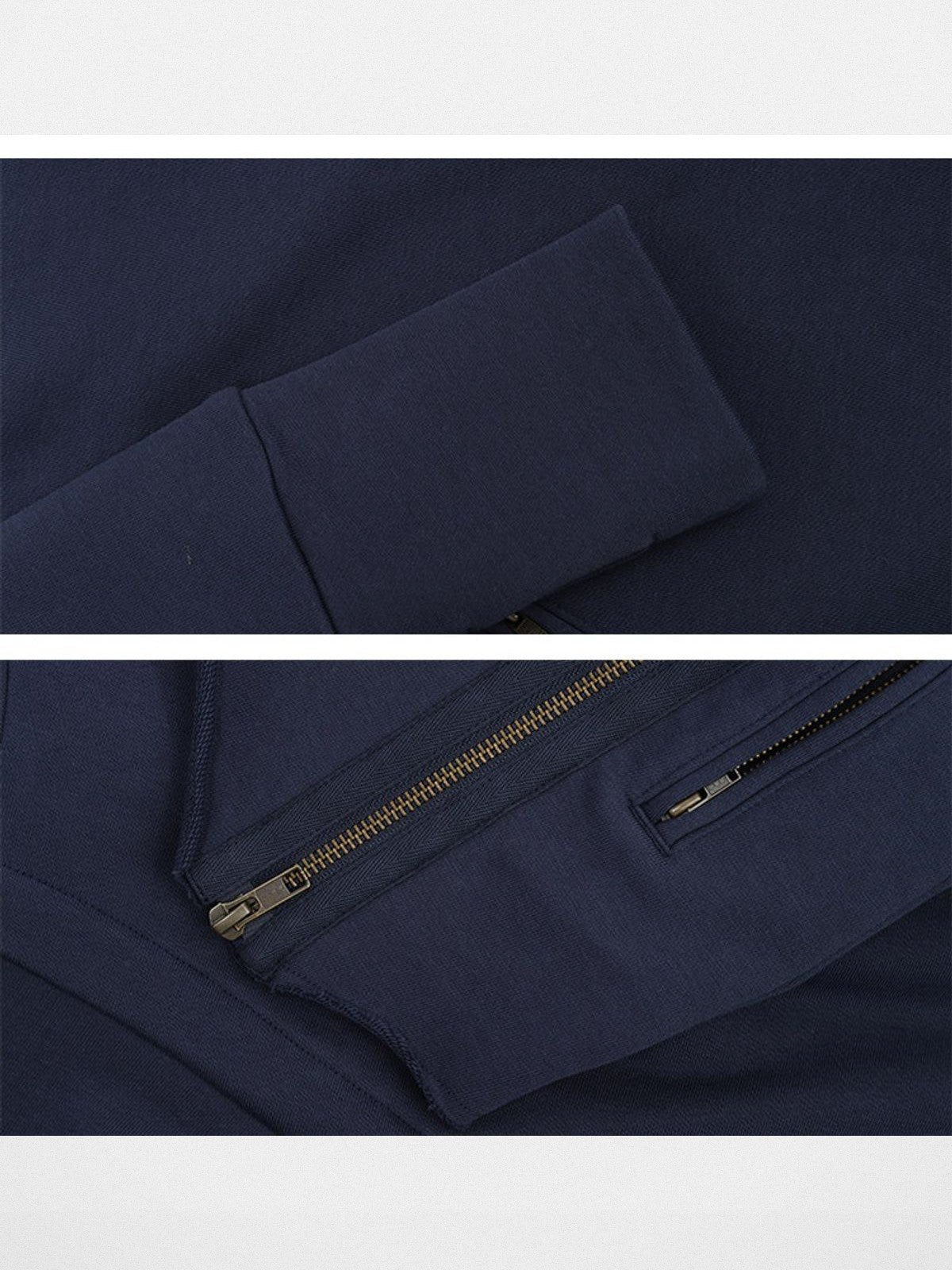 RARELY ALIKE Asymmetric Zip Off Shoulder Sweatshirt in Navy Blue - Detail