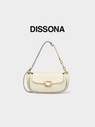 DISSONA Leather Crossbody Saddle Bag in Cream