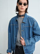 ROYA Cone Mills Indigo Denim Jacket in Blue - On Model