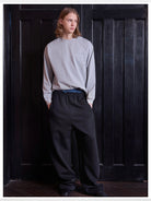 VLABMADE Boxy Cotton Long Sleeve T Shirt in Gray - On Model