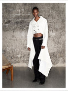 TRIANGLE PROJECT Deconstructed Double Breasted Jacket in White - On Model