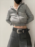 FaxCopyExpress Cropped Fleece Lined Zip Hoodie in Gray - On Model