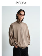 ROYA Liquid Ammonia Pima Cotton Zip Jacket in Beige - On Model