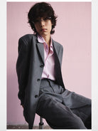 NANS Crinkled Square Collar Shirt in Pink - On Model