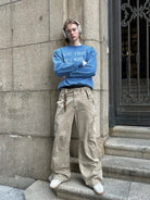 VLABMADE Distressed Paratrooper Cargo Pants in Beige - On Model