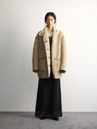 RandomPiece Reversible Faux Shearling Coat in Beige - On Model
