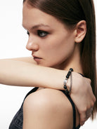 BLACKHEAD Logo Tag Stone Bead Chain Bracelet in Black - On Female Model