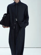 ROYA Silk Blend Denim Style Blouson in Blue - On Model