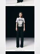 BLINDNOPLAN Contrast Panel Ruched Graphic Tee in White - On Model