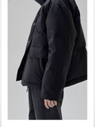 NANS Sherpa Collar Multi Pocket Down Puffer in Black - On Model