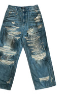 UNKNOWNWORLD Distressed Boro Mud Dyed Jeans in Denim