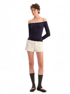 PUKI Heavyweight Cotton Blend Sweat Shorts in Apricot - On Model