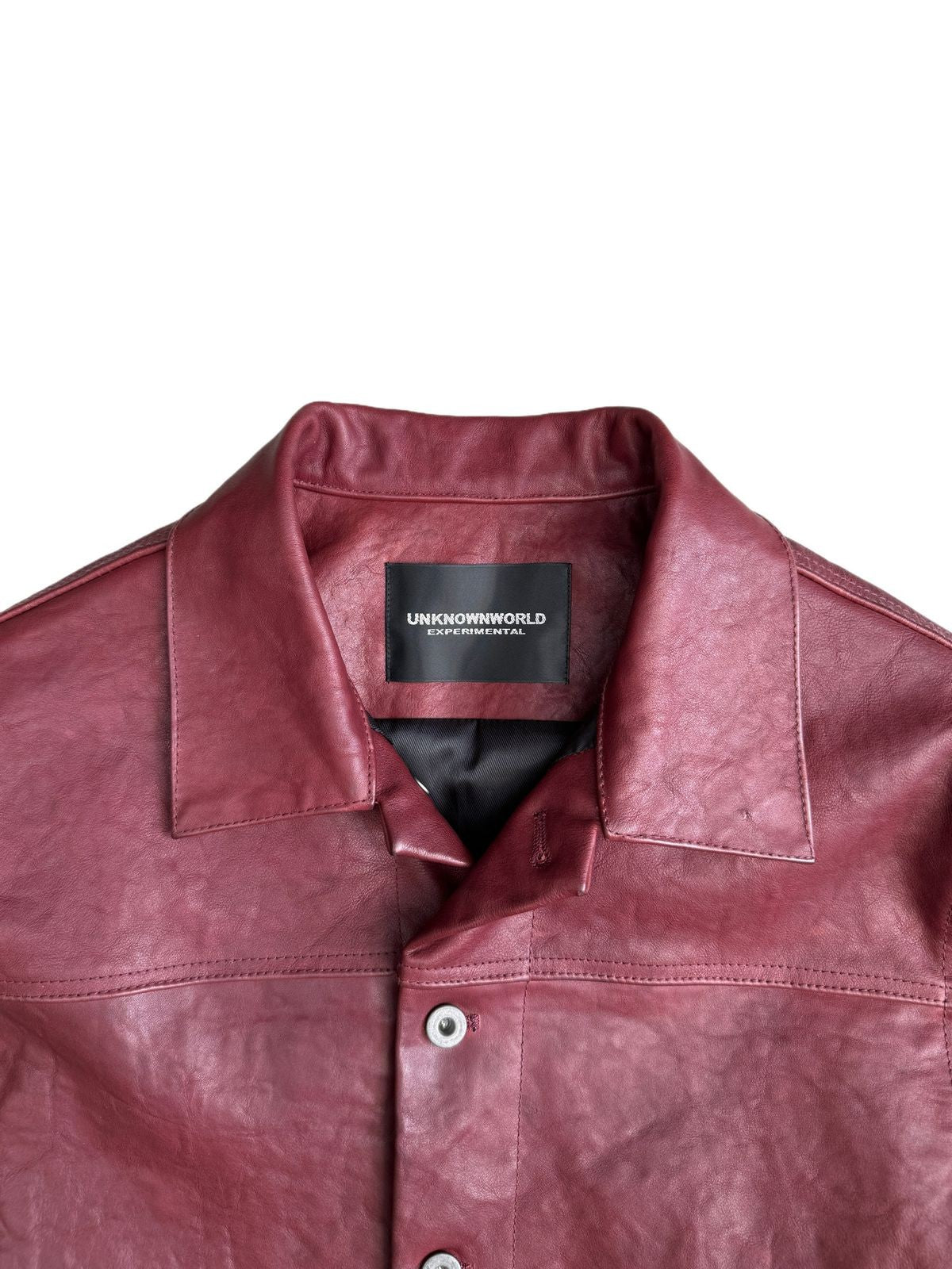 UNKNOWNWORLD Distressed Scarlet Leather Jacket in Red - Detail