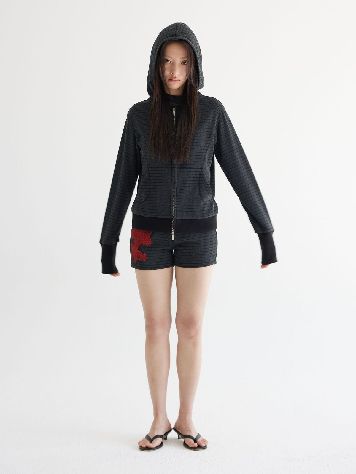 THELIGHT OFFICIAL Striped Zip Up Hoodie in Gray - On Model