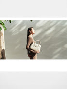 WANLIMA Cowhide Leather Top Handle Bag in White - Lifestyle