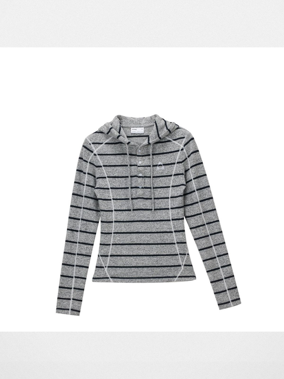 FPA Contrast Stitch Striped Henley Hoodie in Heather Gray