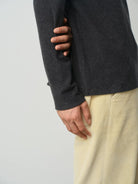 ROYA Merino Cotton Blend Mock Neck in Heather Gray